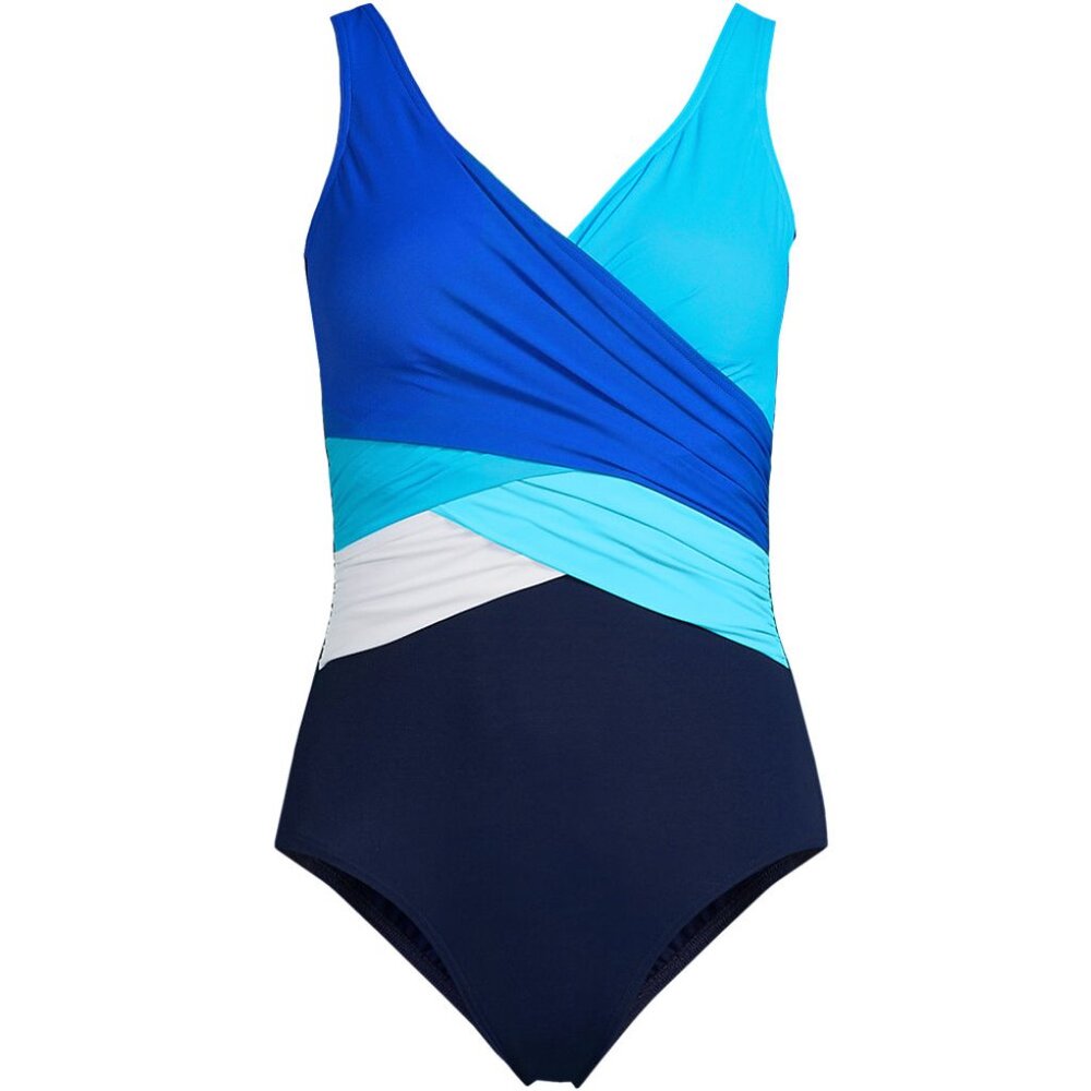Lands' End Blue Multi-Colorwrap One-Piece Swimsuit